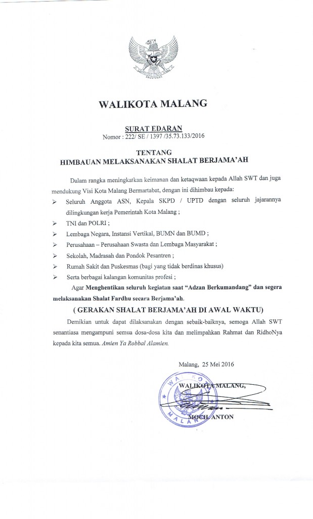 Surat Edaran Walikota Malang